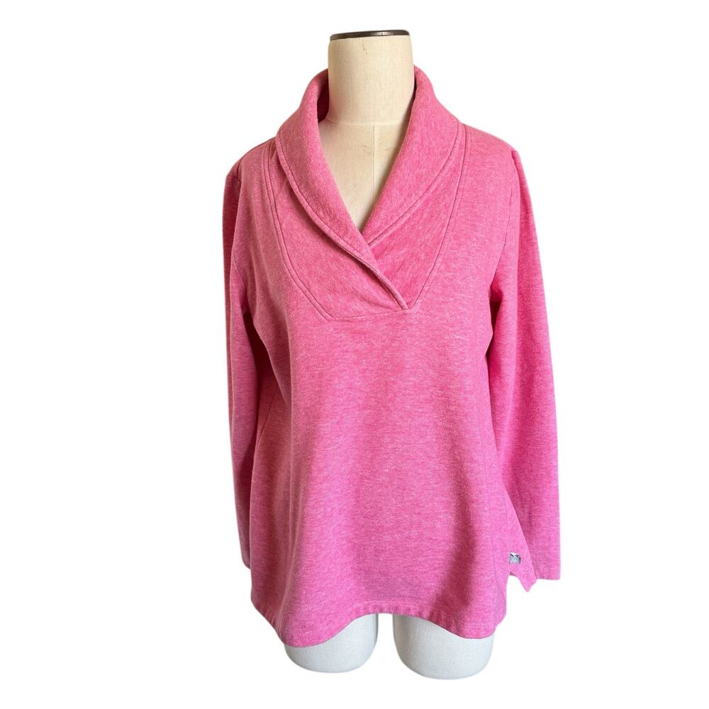 T by Talbots Sweatshirt Womens M Pink Long Sleeve V-Neck Shawl Collar Athleisure